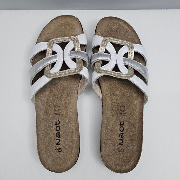 Naot Liv Slide Sandal Womens EU 40 Metallic Leather Cork Footbed Comfort Slip On - Picture 8 of 13